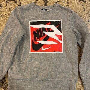 Nike Boy’s Crewneck Sweater in Gray with Red and Black Logo